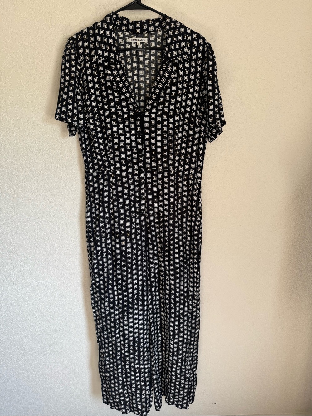 Reformation Black White Geometric Print Button Front Wide Leg Jumpsuit 12